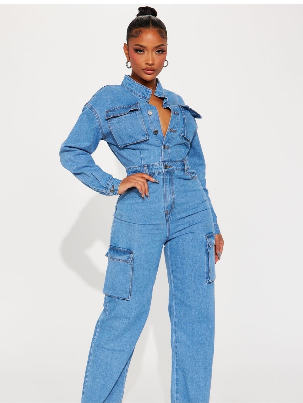 Fashion Nova Women’s Light Blue Denim Jumpsuit